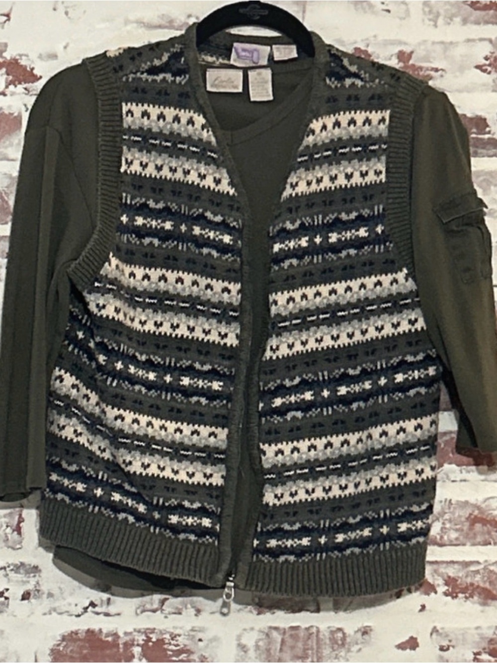 Women’s Olive Green Fiorni Zip Front Sweater Vest and Tee